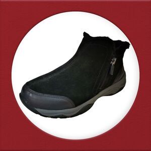 Easy Spirit Explore 24 Booties Size‎ 6.5 Bone black Suede Faux Fur Ankle Boots